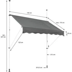 Store Banne Terrasse Balcon Auvent Rétractable Réglable 150x120cm Gris ML-Design 11 Store Banne Terrasse Balcon Auvent Rétractable Réglable 150x120cm Gris ML-Design -Promos Garde Plante Boutique 32040689 5