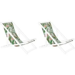 2 Toiles De Transat 113 X 44 Cm En Polyester Blanc Et Vert Anzio / Avellino