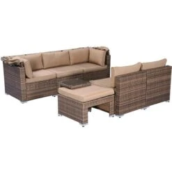 Canapé De Jardin à 6 Places LED 230cm Auvent Pliable En Marron / Beige - Salon De Jardin 6 Places De BRAST 11 Canapé De Jardin à 6 Places LED 230cm Auvent Pliable En Marron / Beige - Salon De Jardin 6 Places De BRAST -Promos Garde Plante Boutique 32578455 5