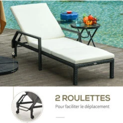 OUTSUNNY Bain De Soleil Transat Grand Confort : Matelas, Inclinaison Réglable Multipositions, Accoudoirs, Roulettes Résine Tressée Noir 11 OUTSUNNY Bain De Soleil Transat Grand Confort : Matelas, Inclinaison Réglable Multipositions, Accoudoirs, Roulettes Résine Tressée Noir -Promos Garde Plante Boutique 32585027 5