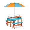 Relaxdays Ensemble Chaise Et Table De Jeux Enfant Jardin, En Bois, Table, 2 Bancs Et Parasol, Meuble Extérieur, Coloré -Promos Garde Plante Boutique 32922826 1