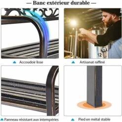 COSTWAY Banc De Jardin 3 Places Extérieur Cadre Métallique Style Ancien 127 X 63,5 X 89 Cm Résistant Aux Intempéries Charge 320kg -Promos Garde Plante Boutique 33186217 2