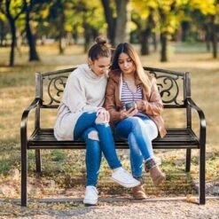 COSTWAY Banc De Jardin 3 Places Extérieur Cadre Métallique Style Ancien 127 X 63,5 X 89 Cm Résistant Aux Intempéries Charge 320kg -Promos Garde Plante Boutique 33186217 4