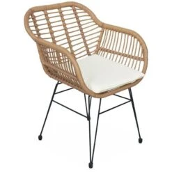 Lot De Deux Fauteuils Effet Bambou - Résine Et Métal Noir. Style Colonial. Assise Beige Beige / Beige -Promos Garde Plante Boutique 33361102 5