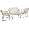 Salon De Jardin 4 Personnes – Résine Effet Bambou Et Structure En Métal Noir – NATUNA - Style Colonial. Bi-matière -Promos Garde Plante Boutique 33394112 1