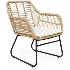 Salon De Jardin 4 Personnes – Résine Effet Bambou Et Structure En Métal Noir – NATUNA - Style Colonial. Bi-matière -Promos Garde Plante Boutique 33394112 5