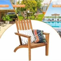 COSTWAY Chaise De Jardin/Adirondack En Acacia Certifié FSC Résistant Aux Intempéries Charge 160 Kg Salon Terrasse Balcon Naturel -Promos Garde Plante Boutique 33756739 3