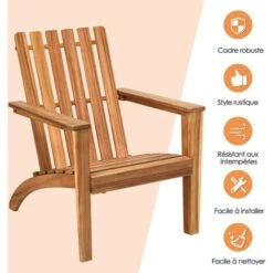 COSTWAY Chaise De Jardin/Adirondack En Acacia Certifié FSC Résistant Aux Intempéries Charge 160 Kg Salon Terrasse Balcon Naturel -Promos Garde Plante Boutique 33756739 5