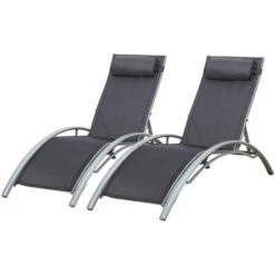 Lot De 2 Transats GALAPAGOS En Textilène Gris - Aluminium Gris
