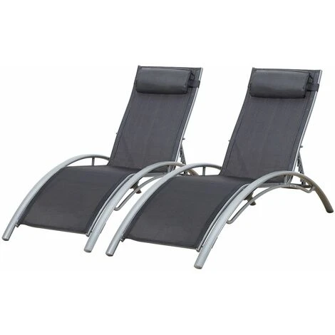Lot De 2 Transats GALAPAGOS En Textilène Gris - Aluminium Gris 3 Lot De 2 Transats GALAPAGOS En Textilène Gris - Aluminium Gris