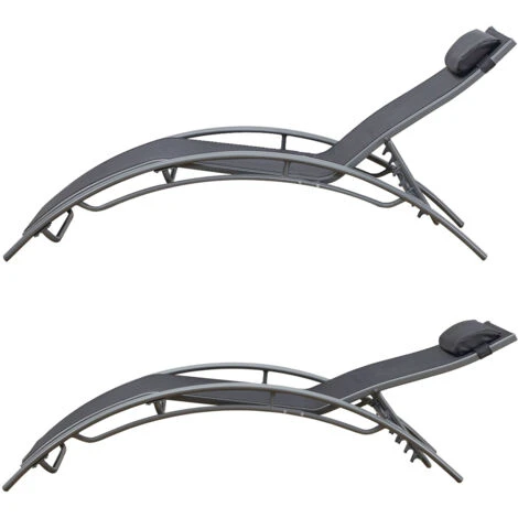 Lot De 2 Transats GALAPAGOS En Textilène Gris - Aluminium Gris 5 Lot De 2 Transats GALAPAGOS En Textilène Gris - Aluminium Gris – Image 3