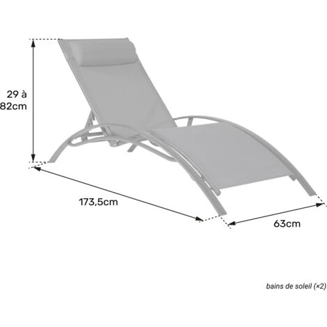 Lot De 2 Transats GALAPAGOS En Textilène Gris - Aluminium Gris 7 Lot De 2 Transats GALAPAGOS En Textilène Gris - Aluminium Gris – Image 5