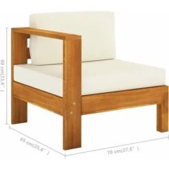 Canapé De Jardin 3 Places Et Coussins Blanc Crème Bois D'acacia VidaXL -Promos Garde Plante Boutique 34146539 3