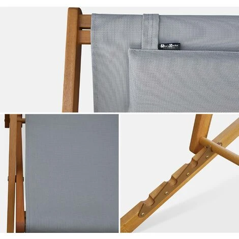 Chiliennes Bois - Creus - 2 Transats En Bois D'Eucalyptus Huilé Avec Coussin Repose-tête Gris Taupe 6 Chiliennes Bois - Creus - 2 Transats En Bois D'Eucalyptus Huilé Avec Coussin Repose-tête Gris Taupe – Image 4