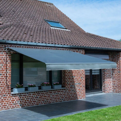 Store Banne SAULE 3,5 × 3m - Toile Rayée Blanche/grise Et Structure Blanche 7 Store Banne SAULE 3,5 × 3m - Toile Rayée Blanche/grise Et Structure Blanche – Image 5