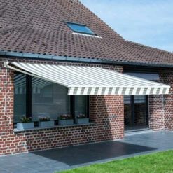 Store Banne SAULE 2,5 × 2m - Toile Rayée Blanche/grise Et Structure Blanche -Promos Garde Plante Boutique 34289820 5