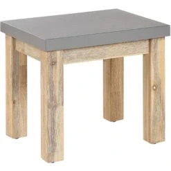 Lot De 2 Tabourets De Jardin En Fibre De Ciment Effet Béton 50 X 41 Cm Avec Pieds En Bois D Acacia Résistant Pour Extérieur Scandinave Beliani -Promos Garde Plante Boutique 34887010 4
