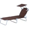 OUTSUNNY Transat Bain De Soleil Pliable Grand Confort Dossier Et Pare-soleil Réglable Multi-positions Chocolat