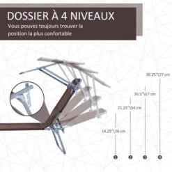 OUTSUNNY Transat Bain De Soleil Pliable Grand Confort Dossier Et Pare-soleil Réglable Multi-positions Chocolat -Promos Garde Plante Boutique 3528195 5