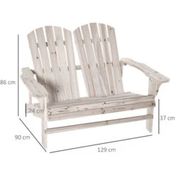 OUTSUNNY Banc De Jardin 2 Places Design Adirondack Assise Dossier à Lattes Larges Accoudoirs Bois Naturel Pin Lasuré -Promos Garde Plante Boutique 35337091 3