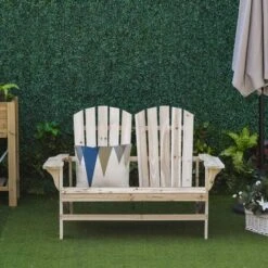 OUTSUNNY Banc De Jardin 2 Places Design Adirondack Assise Dossier à Lattes Larges Accoudoirs Bois Naturel Pin Lasuré -Promos Garde Plante Boutique 35337091 4