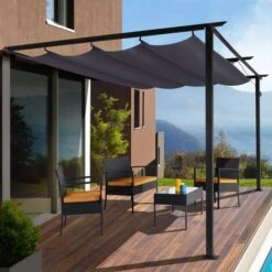 Pergola Adossée ALIA 3x4 M Toit Rétractable Gris Anthracite -Promos Garde Plante Boutique 35693247 3