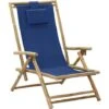 Chaise De Relaxation Inclinable Bleu Marine Bambou Et Tissu VidaXL