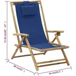 Chaise De Relaxation Inclinable Bleu Marine Bambou Et Tissu VidaXL -Promos Garde Plante Boutique 35814147 3