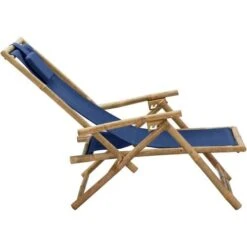 Chaise De Relaxation Inclinable Bleu Marine Bambou Et Tissu VidaXL -Promos Garde Plante Boutique 35814147 4
