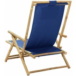 Chaise De Relaxation Inclinable Bleu Marine Bambou Et Tissu VidaXL -Promos Garde Plante Boutique 35814147 5