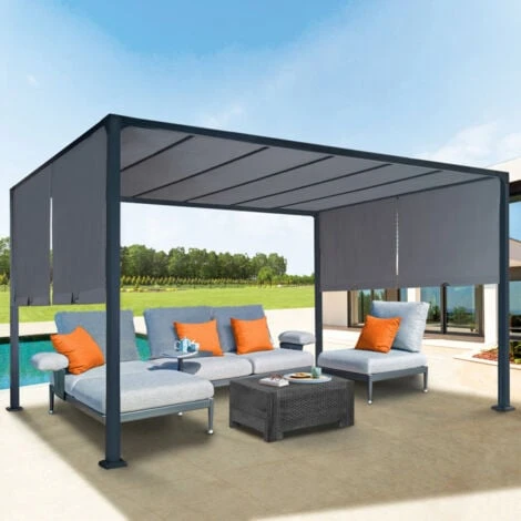 Pergola Coulissante 2 Pans 3x4 M Belvédère De Jardin Toile Gris Anthracite 4 Pergola Coulissante 2 Pans 3x4 M Belvédère De Jardin Toile Gris Anthracite – Image 2