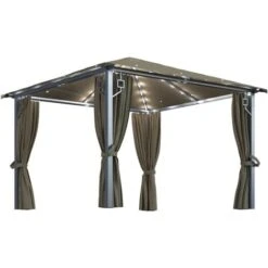 Tonnelle Avec Rideau Et Lumières LED 3x3 M Taupe Aluminium VidaXL