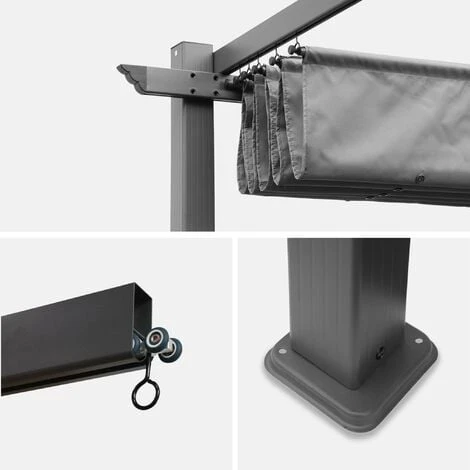 Pergola Aluminium - Isla 3x4m - Toile Grise - Tonnelle Idéale Pour Votre Terrasse. Toit Rétractable. Toile Coulissante. Structure Aluminium 7 Pergola Aluminium - Isla 3x4m - Toile Grise - Tonnelle Idéale Pour Votre Terrasse. Toit Rétractable. Toile Coulissante. Structure Aluminium – Image 5