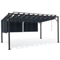 Pergola LUXE Lames Orientables CEFALU 3x4 M Et 4 Stores Gris Anthracite