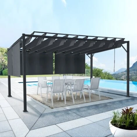 Pergola LUXE Lames Orientables CEFALU 3x4 M Et 4 Stores Gris Anthracite 4 Pergola LUXE Lames Orientables CEFALU 3x4 M Et 4 Stores Gris Anthracite – Image 2