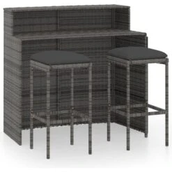 Ensemble De Bar De Jardin Avec Coussins 3 Pcs Gris VidaXL