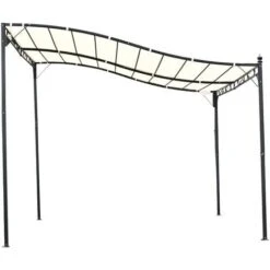 OUTSUNNY Pergola Tonnelle De Jardin Auvent 2,97 X 2,97 M Adossable Métal Noir Polyester Anti-UV Beige -Promos Garde Plante Boutique 4125996 4