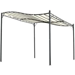 OUTSUNNY Pergola Tonnelle De Jardin Auvent 2,97 X 2,97 M Adossable Métal Noir Polyester Anti-UV Beige -Promos Garde Plante Boutique 4125996 5