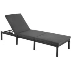 Songmics Chaise Longue, Bain De Soleil, Transat De Relaxation, Avec Matelas De 5 Cm, Surface Tissée, Inclinable - Anthracite GCB27GYV1