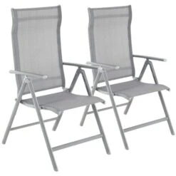 Songmics Lot De 2 Chaises De Jardin Pliables, Bain De Soleil, Transat, Sièges D'extérieur, Cadre En Aluminium Robuste, Dossier Réglable Sur 8 Positions, Charge 150 Kg, Gris GCB29GY