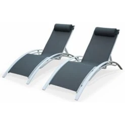 Duo De Bains De Soleil En Aluminium Et Textilène Louisa Blanc / Gris