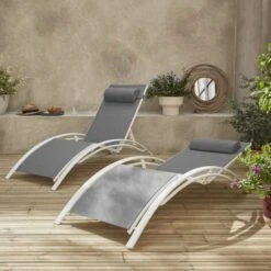 Duo De Bains De Soleil En Aluminium Et Textilène Louisa Blanc / Gris -Promos Garde Plante Boutique 459236 3