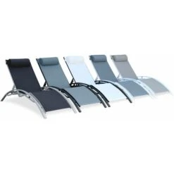 Duo De Bains De Soleil En Aluminium Et Textilène Louisa Blanc / Gris -Promos Garde Plante Boutique 459236 5