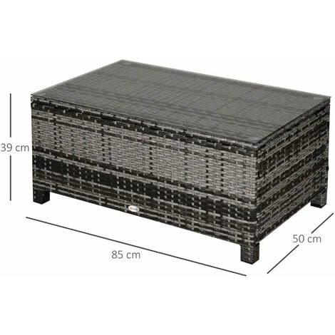 OUTSUNNY Table Basse De Jardin Plateau Verre Trempé 5 Mm Rotin Tressé 85 X 50 X 39 Cm Max. 70 Kg Gris 5 OUTSUNNY Table Basse De Jardin Plateau Verre Trempé 5 Mm Rotin Tressé 85 X 50 X 39 Cm Max. 70 Kg Gris – Image 3