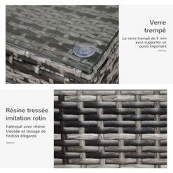 OUTSUNNY Table Basse De Jardin Plateau Verre Trempé 5 Mm Rotin Tressé 85 X 50 X 39 Cm Max. 70 Kg Gris 11 OUTSUNNY Table Basse De Jardin Plateau Verre Trempé 5 Mm Rotin Tressé 85 X 50 X 39 Cm Max. 70 Kg Gris -Promos Garde Plante Boutique 47489031 5