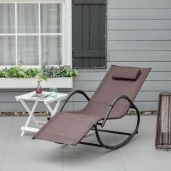 OUTSUNNY Chaise Longue à Bascule Rocking Chair Design Contemporain Dim. 160L X 61l X 79H Cm Métal Textilène Brun 8 OUTSUNNY Chaise Longue à Bascule Rocking Chair Design Contemporain Dim. 160L X 61l X 79H Cm Métal Textilène Brun -Promos Garde Plante Boutique 48159375 2