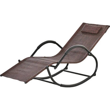 OUTSUNNY Chaise Longue à Bascule Rocking Chair Design Contemporain Dim. 160L X 61l X 79H Cm Métal Textilène Brun 6 OUTSUNNY Chaise Longue à Bascule Rocking Chair Design Contemporain Dim. 160L X 61l X 79H Cm Métal Textilène Brun – Image 4
