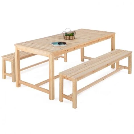 Salon De Jardin UVITA En Bois Table De Jardin 180 CM + 2 Bancs 3 Salon De Jardin UVITA En Bois Table De Jardin 180 CM + 2 Bancs