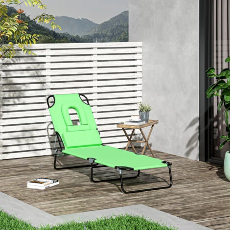 OUTSUNNY Bain De Soleil Pliable Transat Inclinable 4 Positions Chaise Longue De Lecture 3 Coussins Fournis Vert 4 OUTSUNNY Bain De Soleil Pliable Transat Inclinable 4 Positions Chaise Longue De Lecture 3 Coussins Fournis Vert – Image 2