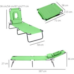 OUTSUNNY Bain De Soleil Pliable Transat Inclinable 4 Positions Chaise Longue De Lecture 3 Coussins Fournis Vert 9 OUTSUNNY Bain De Soleil Pliable Transat Inclinable 4 Positions Chaise Longue De Lecture 3 Coussins Fournis Vert -Promos Garde Plante Boutique 49239981 3